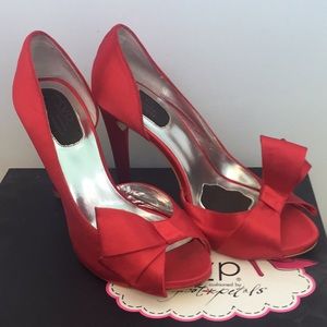 Red Satin RSVP D’orsay heels